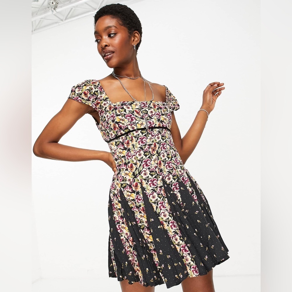 Free People Ponderosa floral printed mini dress in black size large - Picture 4 of 4